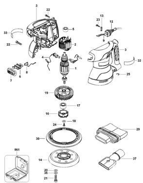 Default Diagram and Parts List for RO410KLW Type 1 Black and Decker Sander Polisher